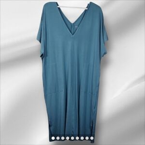 Ava & Viv Teal V-Neck Midi Dress With Dolman Sleeves Size 14 NWT